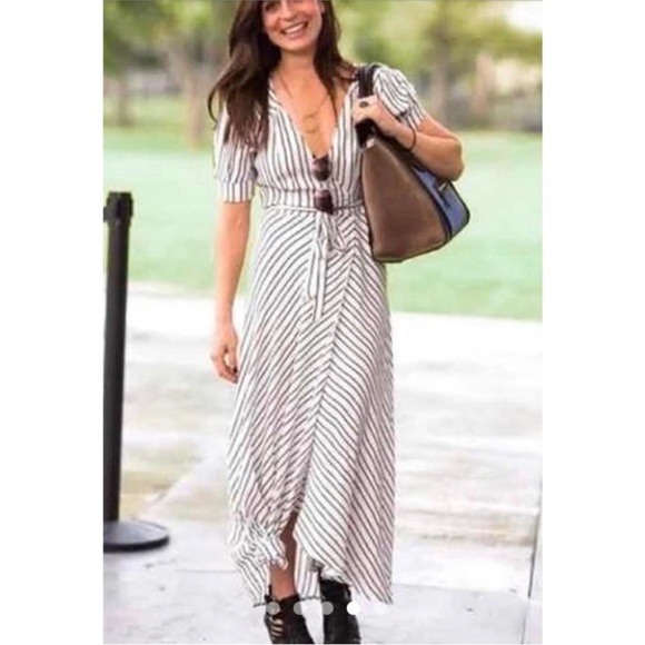 Reformation stripe wrap midi dress - Picture 2 of 9